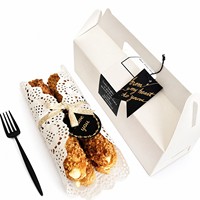 Boîte alimentaire pliable en papier blanc pour emporter, emballage pour gâteaux avec étiquette imprimée et poignée