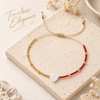 Go2boho Gelang Manik-manik Hati Putih Mutiara Imitasi Paduan Logam Berlapis Merah dan Emas Perhiasan Hadiah Wanita Trendi yang Dapat Disesuaikan