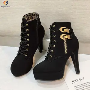 Factory hot sales pointy toe fashion design girls boots heel boots for ladies women winter boots