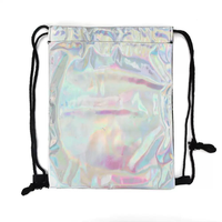 Sac à dos à cordon de serrage holographique en PU laser, imperméable, réfléchissant, arc-en-ciel, de qualité supérieure, pour fabricants de mode, avec doublure en polyester