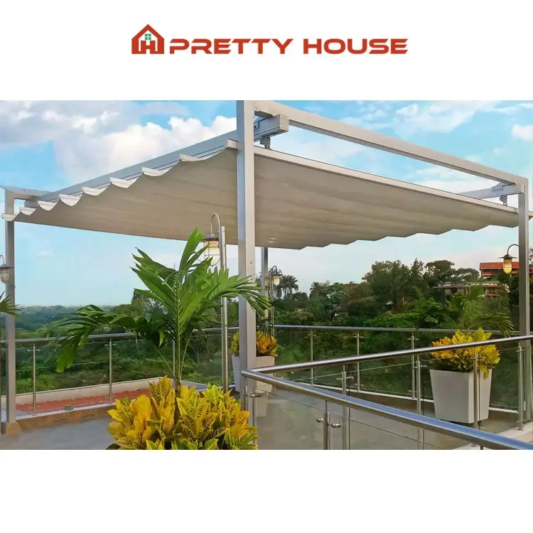 Custom มอเตอร์ไฟฟ้าBackyardกันน้ําหลังคากันสาดพับหลังคาPVC Canopy