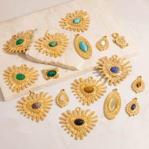 Accessoires de bijoux DIY en acier inoxydable, pendentif en forme de cœur avec incrustation de pierre naturelle, plaqué or 18 carats, été 2024, pour la fabrication de colliers - Product Image 2