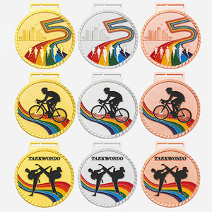 Medalla de maratón personalizada de aleación de zinc <span class=keywords><strong>con</strong></span> acabado en cobre antiguo, ecológica, <span class=keywords><strong>con</strong></span> serigrafía en blanco y cinta para deportes. - Product Image 3