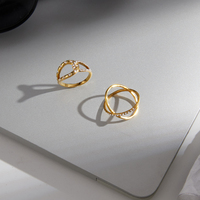 Bague J&D Jewelry en acier inoxydable plaqué or 18 carats, étanche, avec strass en X croisé, pour femme, bijou minimaliste pour soirée, cadeau