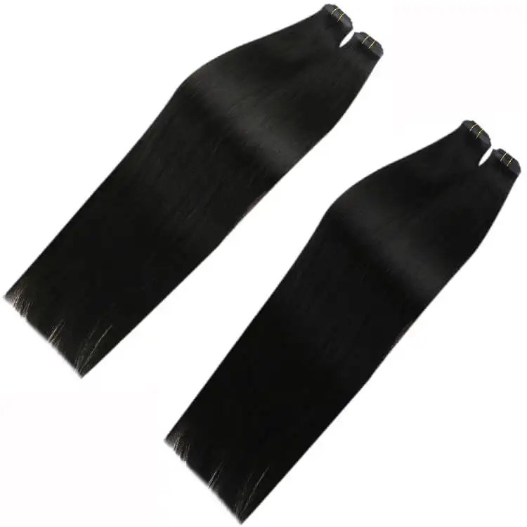 Full Shine Black Wholesale Price Pu Weft Hair Extension Virgin Human Hair Extension Flat Silk Weft