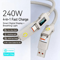 Kabel Data Pengisian Daya 4 in 1 240W dengan Layar Daya Pintar, Lampu RGB Berpendar, dan Kabel Nilon Terjalin