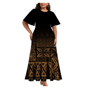 Vestido Casual de Talla Grande con Logotipo Personalizado, Estilo Tribal Polinesio, Vestido de Noche Plisado con Media Manga de Campana y Cuello Redondo para Mujer - Product Image 3