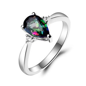 Anillo de Compromiso de Plata de Ley 925 con Topacio Místico Arcoíris y Circonita Cúbica, Piedra de Nacimiento del Mes - Product Image 1