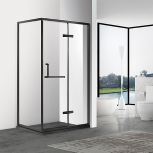 Two Fixed <strong>Door</strong> One Hinge Shower <strong>Door</strong> Black <strong>Framed</strong> Tempered Glass Shower <strong>Screen</strong> Room - Product Image 1