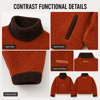 Veste pull courte en polaire sherpa à col montant et couleurs contrastées personnalisées pour homme, broderie, coupe ample, chaude, pour l'hiver, fabricant OEM