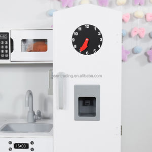 Modern White Wooden Play Kitchen with Vintage Clock Fridge, <b>Microwave</b>, Stove & Sink, Premium Pretend Cooking <b>Set</b> for Kids - Product Image 4