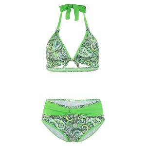 Bikini de 2 Piezas Personalizado OEM, Marca Propia, Barato, al por Mayor, para Mujeres Maduras, Micro Mini, Estampado Triangular Extremo, de Secado Rápido, con Tanga en V - Product Image 1