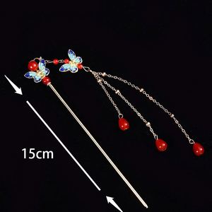 Horquilla para el pelo con borla roja y flor de perlas, elegante forma de abanico, estilo chino versátil, para fiesta Hanfu - Product Image 3