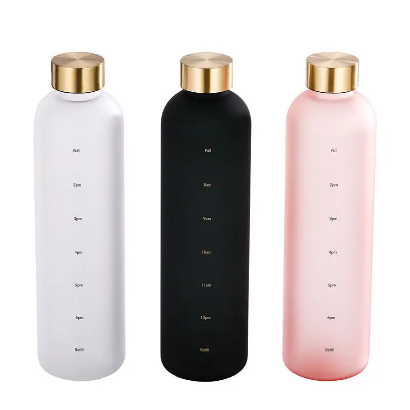 Wholesale rose gold lid time maker 1 Gallon 32 oz frosted glass motivational water bottles for drinking