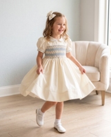 Robe de cérémonie pour filles en coton brodé smocké sur mesure Jiefute, blanc ivoire, longueur cheville, service ODM pour mariage et anniversaire