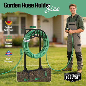 Soporte para manguera de jardín, soporte metálico para almacenamiento de manguera, con capacidad para 150 pies de manguera, soporte independiente para colgar mangueras. - Product Image 2