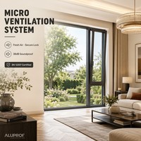 Ventana Moderna de Apertura Interior de Aleación de Aluminio con Microventilación, Rotura de Puente Térmico, Aislamiento Acústico, Doble Vidrio Templado Triple