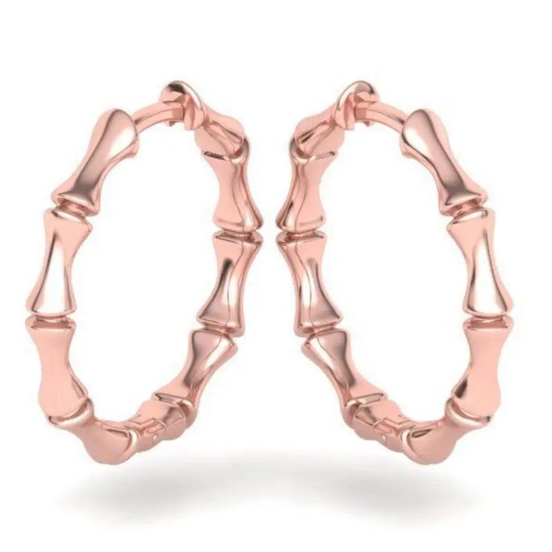 High Quality Rose Gold Plated Personalized Big Large Hoop Earring Women's Silver Plated Bamboo Design Earrings