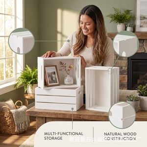 <b>White</b> Wooden Storage <b>Crates</b> Stackable Desktop Organizer For Toys Craft Supplies Kitchen Use - Product Image 3