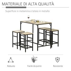 HOMCOM Juego de Mesa Alta con 4 Taburetes de Estilo Industrial en Metal y Madera, Roble Claro - Product Image 5