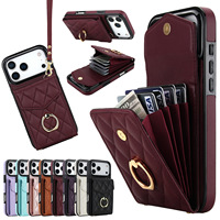 Étui portefeuille élégant avec anneau de fixation pour Samsung S26 S25U et iPhone 18 17 16 15 14 13, avec porte-cartes et rabat