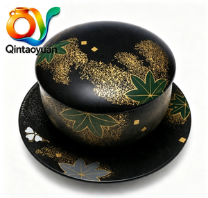 Bol en laque japonaise avec couvercle, motif <span class=keywords><strong>feuille</strong></span> d'érable dorée <span class=keywords><strong>Maki</strong></span>-e, récipient à thé, boîte cadeau pour la décoration <span class=keywords><strong>de</strong></span> la maison - Product Image 1