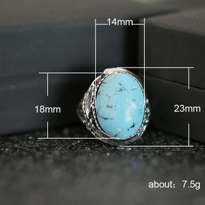 Anello vintage con piume per donna, design intarsiato con pietra color turchese, gioielli creativi alla moda - Product Image 6