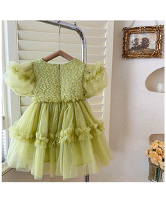 Vestido de Estilo Coreano para Niñas con Mangas Abullonadas y Falda de Malla Esponjosa, Falda de Princesa Dulce de Verano para Bebés - Product Image 5