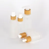 Botol Kosmetik Kaca Transparan Bambu Mewah 30ml/50ml/100ml/120ml untuk Minyak Esensial Krim Wajah dengan Pompa Pipet