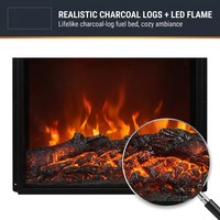 Cheminée électrique de 18 pouces avec flammes LED et bûches de charbon simulées en métal, pour usage domestique intérieur, chauffage intelligent et économe en énergie