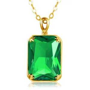 Trendy 18K placcato oro quadrato smeraldo pietra pendenti per le donne di nozze reale 925 Sterling Silver pendenti per collana ebreo d'argento