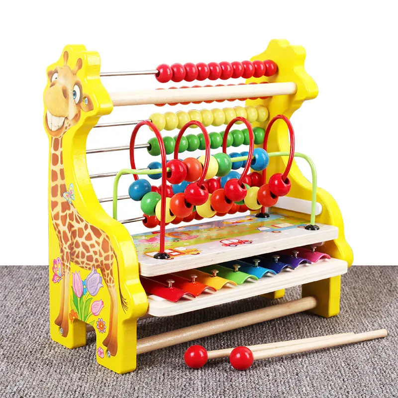 2022 Montessori New 3 In 1 Giraffe Multifunction Abacus Classic Wooden Educational Counting Toy With 100 Beads