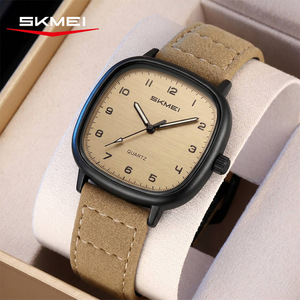 Reloj de Cuarzo Skmei para Hombre, Diseño Retro, Correa de Cuero, Esfera Ovalada de 39 mm, Resistente al Agua 30M, Hebilla de Acero Inoxidable - Product Image 1