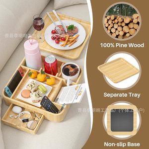 Wooden Sofa Food Tray Rectangle 4-7 Compartments Multi Purpose Storage Box With Lid For Snacks Drinks Remote <b>Control</b> - Product Image 3