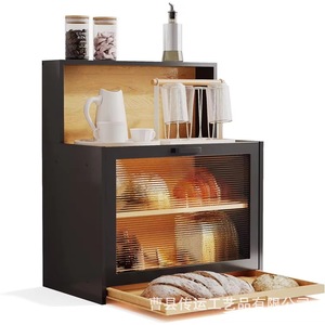 Boîte à pain en bambou pour comptoir de cuisine avec étagère de présentation et porte en verre - Product Image 5