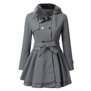 Cappotto lungo da donna in lana caldo da donna autunno e inverno con collo di <span class=keywords><strong>pelliccia</strong></span> doppio petto giacca a vento da donna alla moda - Product Image 5