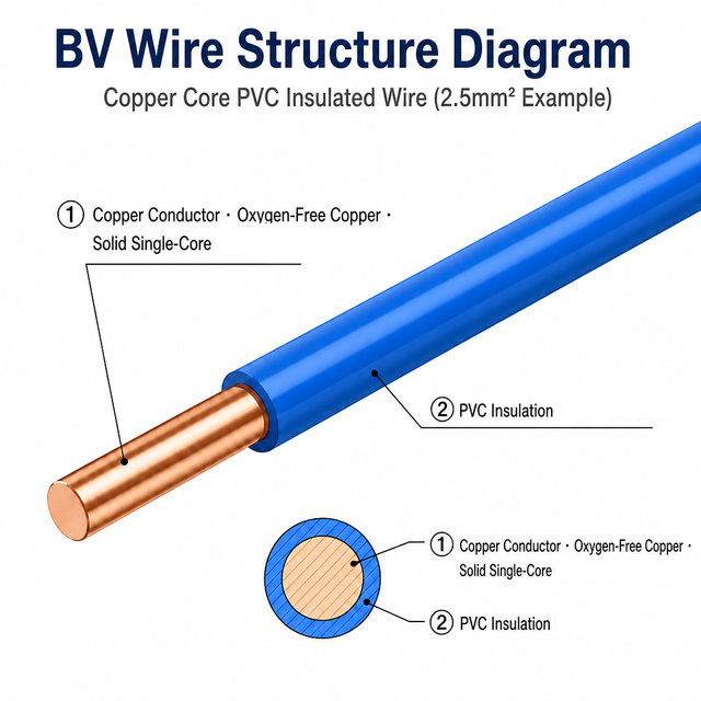 BV Copper Core PVC Insulated Wire 450/750V Solid Single-Core Building Cable 1.5-10mm2 National Standard Pure Copper