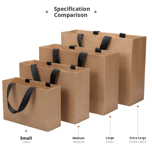 Sacs shopping personnalisés en papier kraft avec poignée en ruban, sacs shopping personnalisés en papier kraft brun avec poignée en ruban - Product Image 6