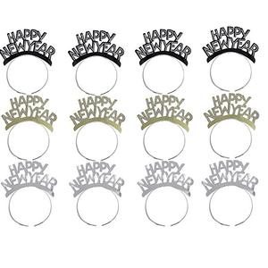 Tiara 12pcs New Years Party Favors Gold Silver Black Happy New Year Headband - Product Image 2