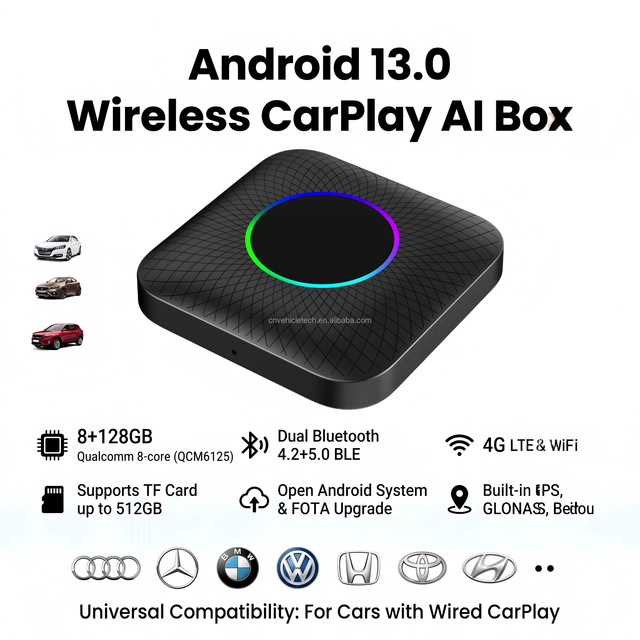 Factory Wholesale OEM ODM Android 13.0 CarPlay AI Box Qualcomm Octa Core 8GB+128GB 4G SIM Wireless CarPlay Android Auto Box