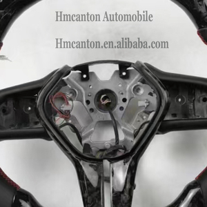 พวงมาลัยรถยนต์อินฟินิตี้ Q50 รุ่นยอดนิยม ผลิตจากหนังเรียบ คาร์บอนไฟเบอร์แบบฟอร์จ พร้อมตะเข็บสีแดง และไฟ LED - Product Image 3