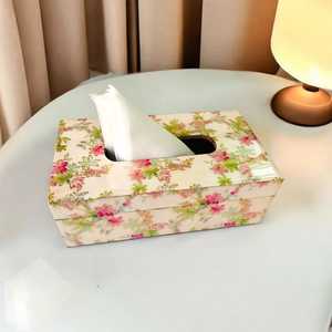 Boîte à mouchoirs en bois de style tendance rectangulaire à motif floral pour la vente en gros - Product Image 3