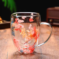 Nouvelle tasse en verre borosilicate à double paroi, faite à la main, créative, avec fleurs séchées