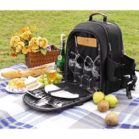Sac à dos isotherme réutilisable pour pique-nique, tendance estivale, avec compartiment pour 4 personnes, porte-bouteilles/porte-vin détachable, couverture et assiettes