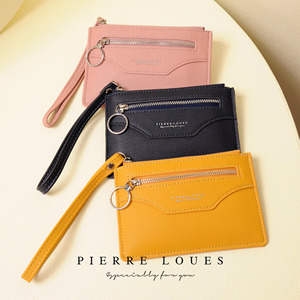 Monedero pequeño Pierre Loues con cremallera para mujer, cartera portátil de color sólido con correa para la muñeca, para uso diario. - Product Image 3