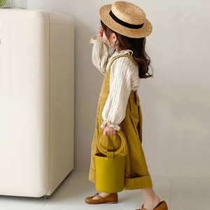 Bán buôn Boutique mùa xuân mùa thu trẻ em trang phục 2pcs sọc Top + vải to sợi Overalls cô gái giản dị Quần áo bộ - Product Image 4