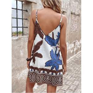 เดรสสั้นพิมพ์ลายโบโฮสำหรับผู้หญิง คอวี สายเดี่ยว ทรงหลวมพลิ้วใส่สบาย เหมาะสำหรับวันหยุดพักผ่อนช่วงฤดูร้อน - Product Image 5