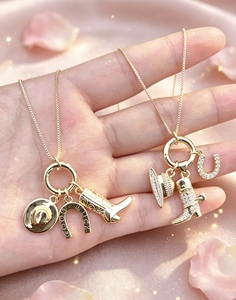 18K Gold Plated Jewelry Charm Pendant Necklace Cowboy Boot Hat Horseshoe Multi Pendant <b>Chain</b> Jewelry Gift Pendant Necklace - Product Image 4
