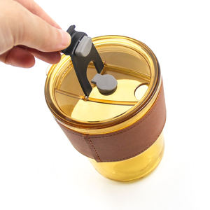 Vaso de Vidrio Ecológico de 400 ml Estilo Americano para Café y <span class=keywords><strong>Leche</strong></span> <span class=keywords><strong>con</strong></span> Funda de Cuero, Aislamiento Térmico y Pajitas de Vidrio - Product Image 5