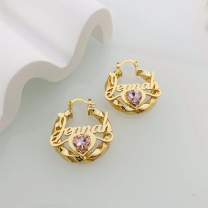 Qiuhan Ensemble <span class=keywords><strong>Collier</strong></span> et Boucles d'Oreilles en Acier Inoxydable Plaqués Or 18 Carats pour Femmes, Bijoux Personnalisés avec Nom - Product Image 3